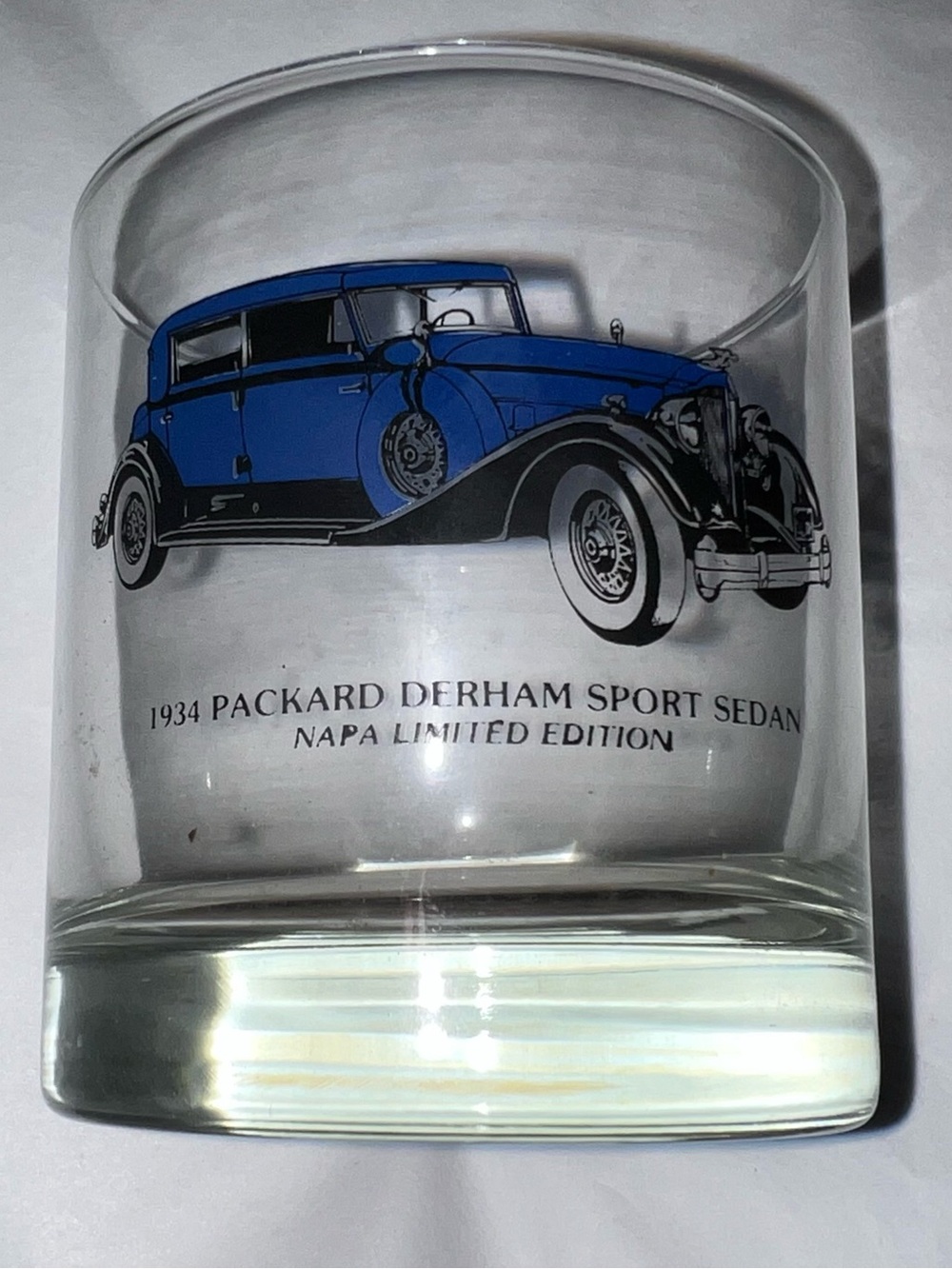 Vintage 1934 Packard Derham Sport Sedan Glass Blue Car NAPA Limited Ed Tumbler